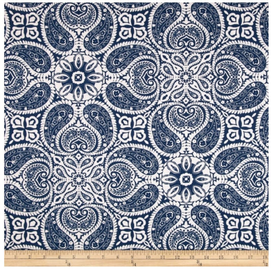 One (1) Curtain Panel - Magnolia Home Fashions Tibi Navy Cotton Duck. White, Blue. Bedroom, Livingroom, Dining Room
