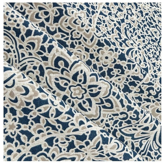 One (1) Curtain Panel - Magnolia Home Fashions Stella Navy Cotton Duck. White, Blue. Bedroom, Livingroom, Dining Room