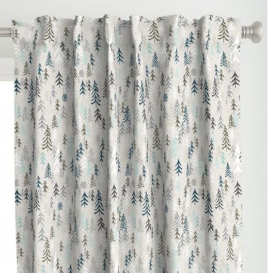 One (1) Curtain Panel Solitude Earth 54" wide - Blackout lining optional - Wildlife, cabin, nature, outdoor, mountain, earth, hills, trees