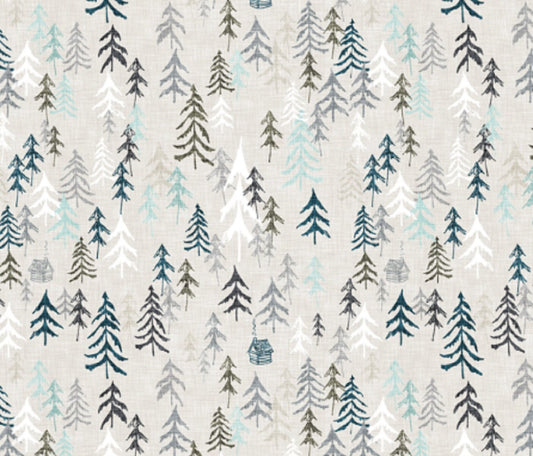 One (1) Curtain Panel Solitude Earth 54" wide - Blackout lining optional - Wildlife, cabin, nature, outdoor, mountain, earth, hills, trees