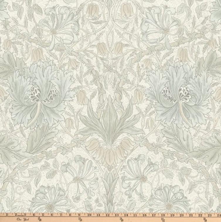 One Curtain Panel "Mineral Pure Honeysuckle and Tulip Ivory" Fabric, FreeSpirit Fabrics, The Original Morris & Co. Bold, Elegant Home Decor