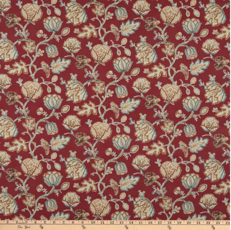 One Curtain Panel or Valance "FreeSpirit Orkney Theodesia Red" Fabric. Custom Made To Order Drapery. William Morris Fabric
