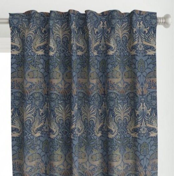 One (1) Curtain Panel - "William Morris ~ Peacock and Dragon" - 54" Wide - Fabric is historically accurate reproduction on cotton sateen