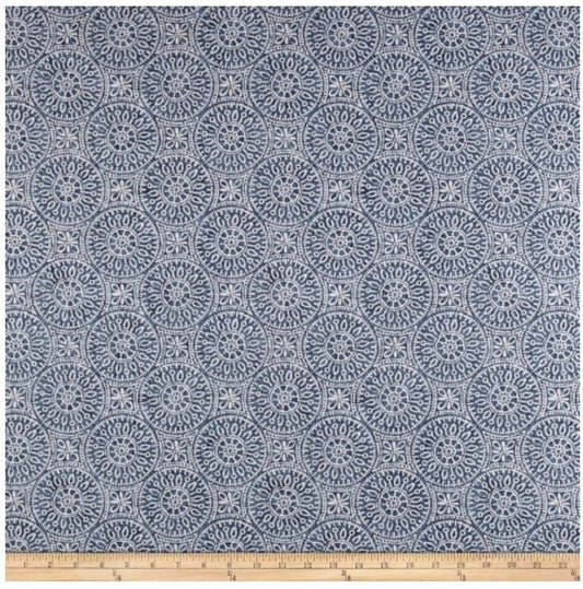 One (1) Curtain Panel - Magnolia Home Fashions Tibet Navy Cotton Duck. White, Blue. Bedroom, Livingroom, Dining Room