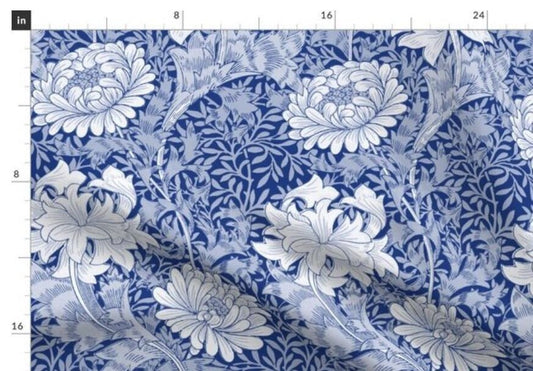 One (1) Curtain Panel - Cotton "Curtain Panel William Morris ~ Chrysanthemum ~ Willow Ware" - 54" Wide - Historically accurate reproduction