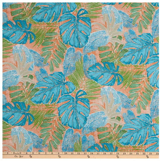 One (1) Curtain Panel Tommy Bahama Outdoor Batik Leaves Mango Drapery - Custom made to order quality drapes Weather Resistant