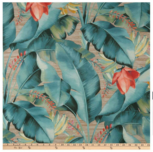 One (1) Curtain Panel Cotton "Tommy Bahama Twill Sateen Among Fronds Rattan" - 50" Wide. Cotton Sateen Indoor Use Fabric. Tropical Beach