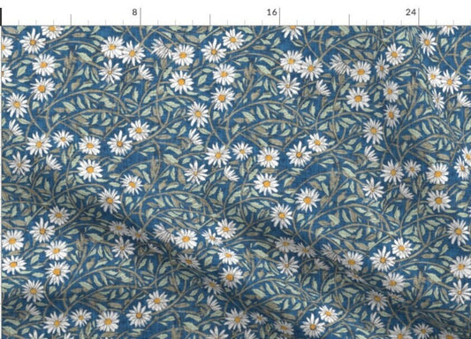One (1) Curtain Panel Paper Daisy Cobalt Blue 54" wide - Blackout lining optional - Pretty White Floral Print on Blue Background