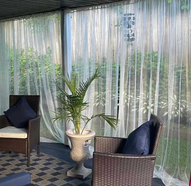 One (1) White Mosquito Netting Curtain Panel. 98" l x 110" w. Read Description for Product details. Indoor or Outdoor Curtains