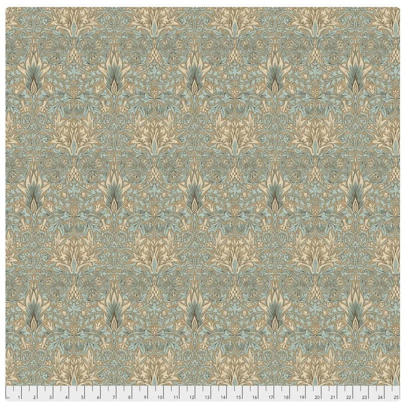 One Curtain Panel "Aqua Snakehead" Fabric, FreeSpirit Fabrics, The Original Morris & Co. Bold, Elegant