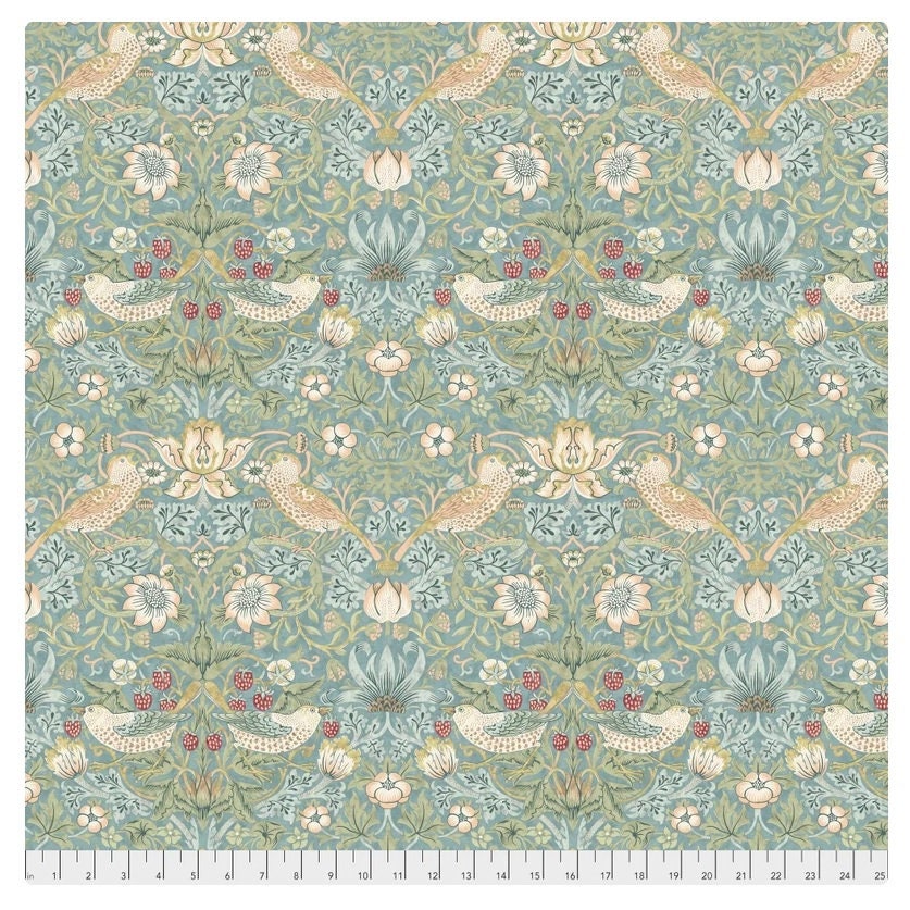 One Curtain Panel "William Morris Aqua Strawberry Thief" Cotton Fabric, FreeSpirit Fabrics, Handmade to order custom window treatments