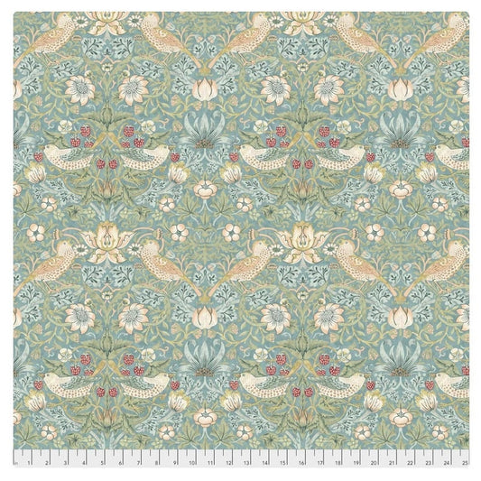 One Curtain Panel "William Morris Aqua Strawberry Thief" Cotton Fabric, FreeSpirit Fabrics, Handmade to order custom window treatments