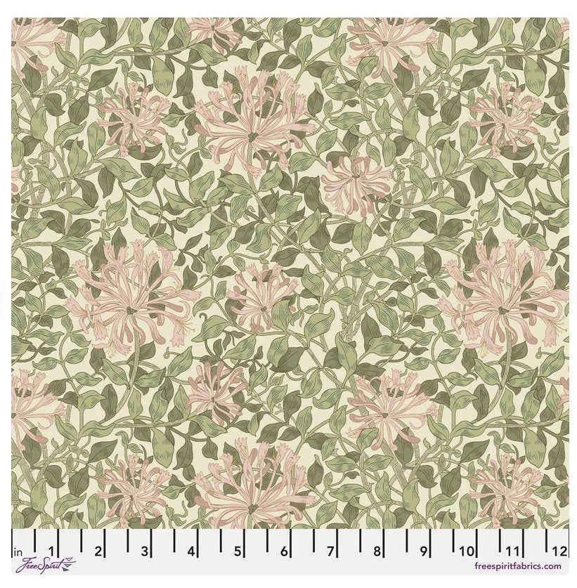 One Curtain Panel "Honeysuckle Green" Fabric, FreeSpirit Fabrics, The Original Morris & Co. Bold, Elegant