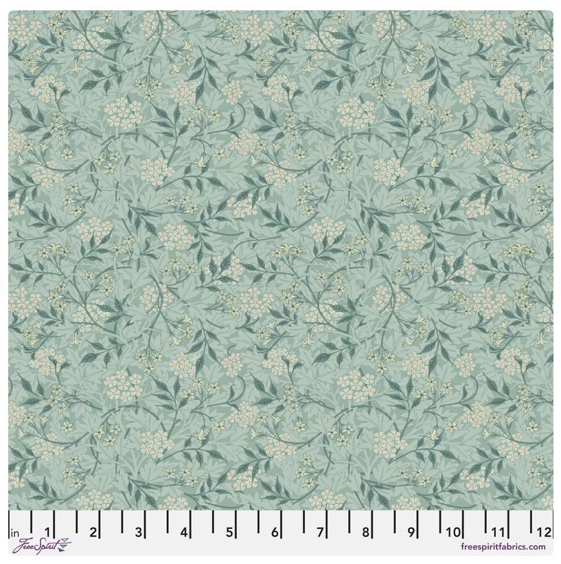 One Curtain Panel "Jasmine Aqua" Fabric, FreeSpirit Fabrics, The Original Morris & Co. Bold, Elegant