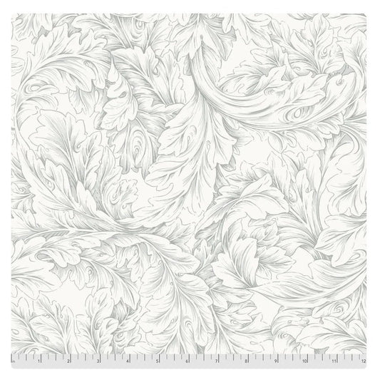 One Curtain Panel "Hawkdale Acanthus Scroll Silver" Fabric, FreeSpirit Fabrics, The Original Morris & Co. Bold, Elegant