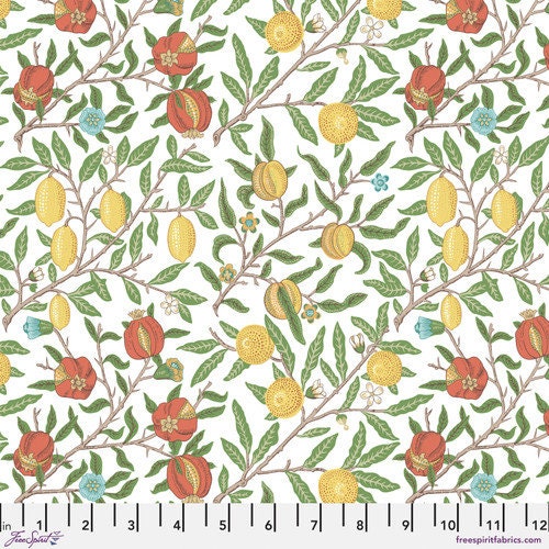 One Curtain Panel "Leicester Fruit White" Fabric, FreeSpirit Fabrics, Morris & Co. Bold, Elegant Home Decor