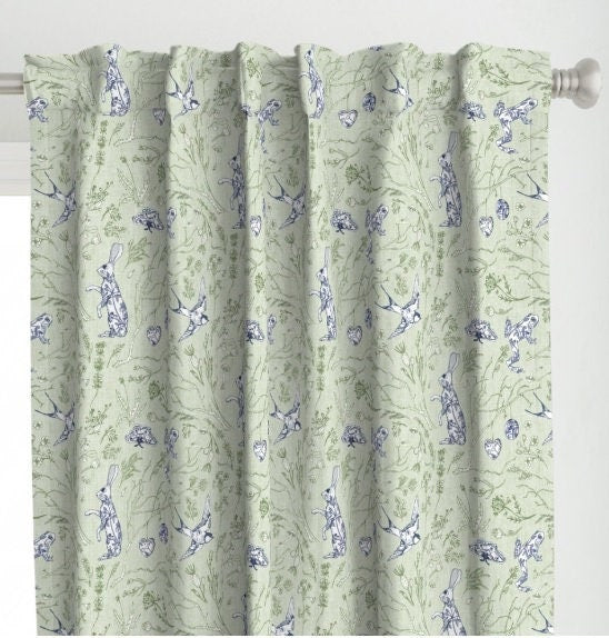 Cotton "Botanica Wilde Spring Green" One (1) Curtain Panel - 54" wide - Curtains for living room, dining room, nursery. Bunny