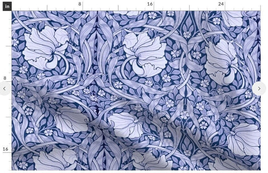 One (1) Curtain Panel - "Pimpernel Blue Tansy William Morris" - 54" Wide - Fabric is historically accurate reproduction on cotton