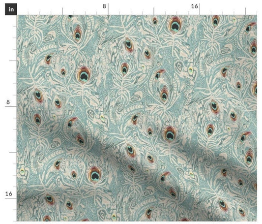 One (1) Curtain Panel Cotton "Peacock Dreaming Ikat Blue" - 54" Wide. Sateen Cotton Fabric Drapery Curtain Panel. Lining Available