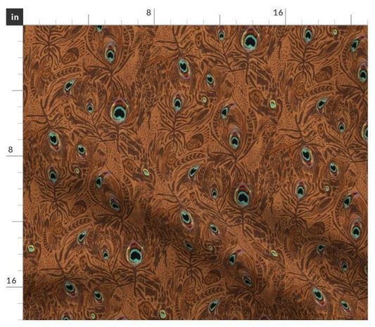 One (1) Curtain Panel Cotton "Peacock Dreaming Ikat Rust" - 54" Wide. Sateen Cotton Fabric Drapery Curtain Panel. Lining Available