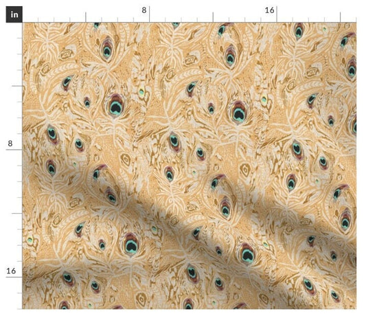 One (1) Curtain Panel Cotton "Peacock Dreaming Ikat Yellow" 54 inch Wide. Sateen Cotton Fabric Drapery Curtain Panel. Lining Available
