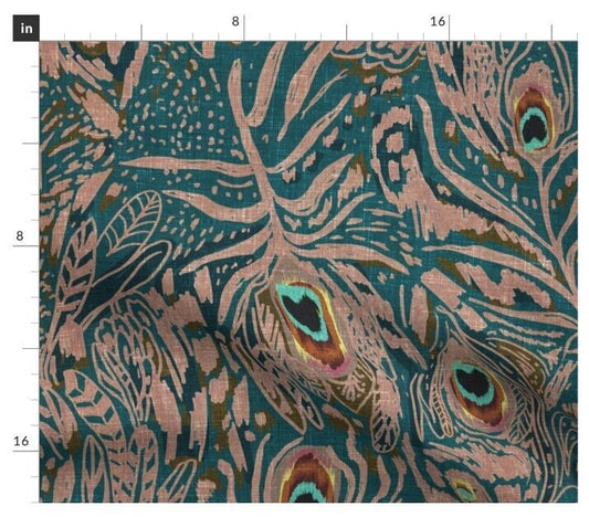 One (1) Curtain Panel Cotton "Peacock Dreaming Ikat Teal" 54 inch Wide. Sateen Cotton Fabric Drapery Curtain Panel. Lining Available