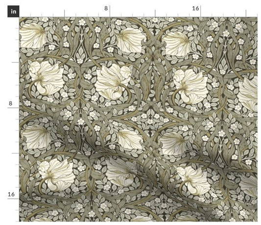 One (1) Curtain Panel - "William Morris Pimpernel - Sage and Cream" - 50" Wide - Blackout lining available. Linen Cotton Canvas Curtains