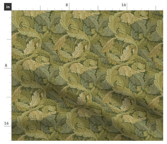 One (1) Curtain Panel - "Morris Acanthus Leaves Small" - 50" Wide Blackout lining available. Linen Cotton Canvas Curtains