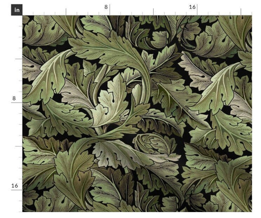 One (1) Curtain Panel - "Acanthus Tabacco Leaf" - 50" Wide Blackout lining available. Linen Cotton Canvas Curtains
