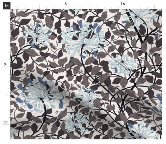 One (1) Curtain Panel - "Honeysuckle Winter Wind" - 50" Wide Blackout lining available. Linen Cotton Canvas Curtains