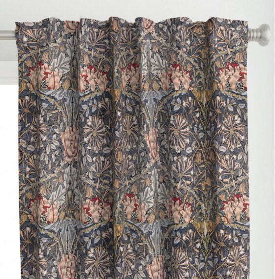 One (1) Curtain Panel - "Honeysuckle 1896 by William Morris" - 50" Wide Blackout lining available. Linen Cotton Canvas Curtains