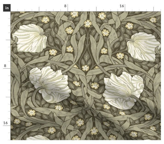 One (1) Curtain Panel - "William Morris Pimpernel Sage Green" - 50" Wide Blackout lining available. Linen Cotton Canvas Curtains