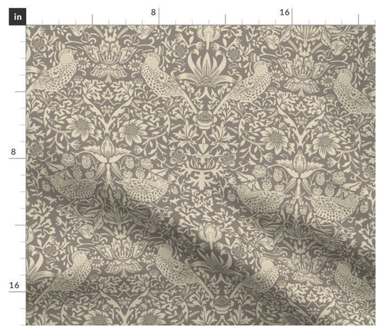 One (1) Curtain Panel - "William Morris Strawberry Thief Butter Churn" - 50" Wide Blackout lining available. Linen Cotton Canvas Curtains