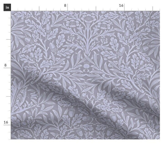 One (1) Curtain Panel - "Pure Acorn William Morris - Gray Lavender Antiqued" - 50 inch Wide, Blackout lining available. Linen Cotton Canvas