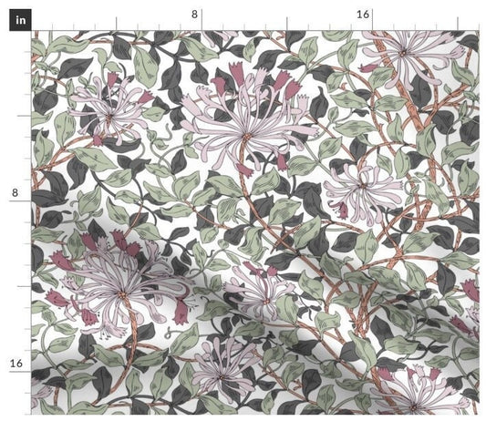 One (1) Curtain Panel - "William Morris - Honeysuckle in Modern Vintage" - 50 inch Wide, Blackout lining available. Linen Cotton Canvas