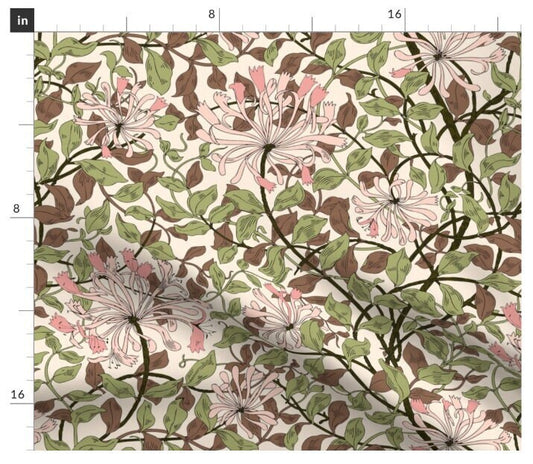 One (1) Curtain Panel - "William Morris - Honeysuckle in Blush" - 50 inch Wide, Blackout lining available. Linen Cotton Canvas