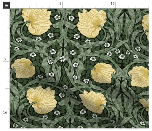 One (1) Curtain Panel - "William Morris Pimpernel - Honey & Sage" - 50" Wide - Blackout lining available. Linen Cotton Canvas Curtains