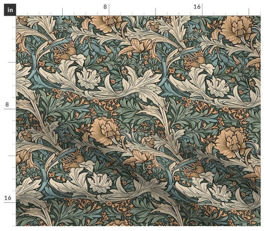 One (1) Curtain Panel - "William Morris white and green floral " - 50" Wide Blackout lining available. Linen Cotton Canvas Curtains