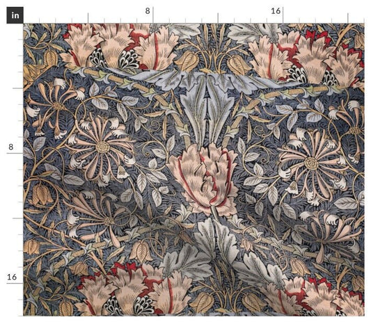 One (1) Curtain Panel - "Honeysuckle 1896 by William Morris" - 50" Wide Blackout lining available. Linen Cotton Canvas Curtains