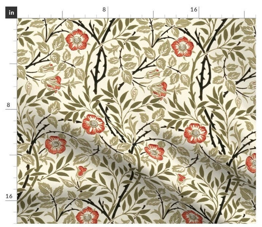 One (1) Curtain Panel - "Sweet Briar by William Morris" - 50 inch Wide, Blackout lining available. Linen Cotton Canvas