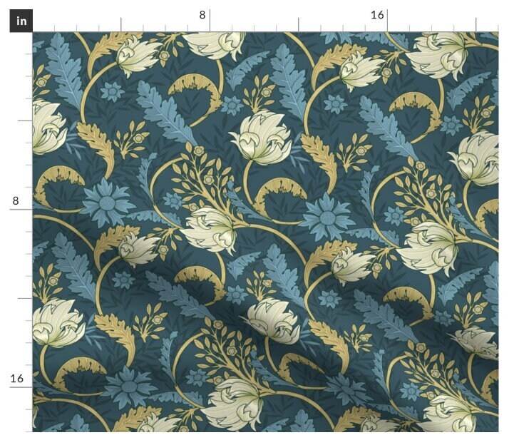 One (1) Curtain Panel or Valance - "Vintage Flowers / Morris Garden" - 50 inch Wide, Blackout lining available. Linen Cotton Canvas Curtains