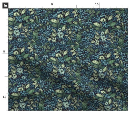 One (1) Curtain Panel - "William Morris Blueberry Two " - 50 inch Wide, Blackout lining available. Linen Cotton Canvas