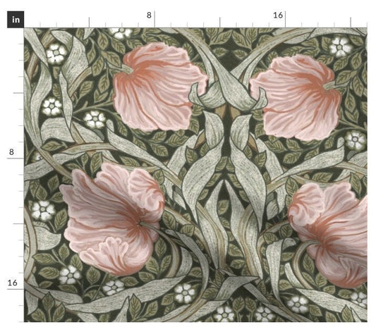 One (1) Curtain Panel - "William Morris Pimpernel Light" - 50 inch Wide, Blackout lining available. Linen Cotton Canvas
