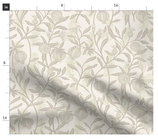One (1) Curtain Panel - "William Morris - Pomegranate in Alabaster" - 50 inch Wide, Blackout lining available. Linen Cotton Canvas