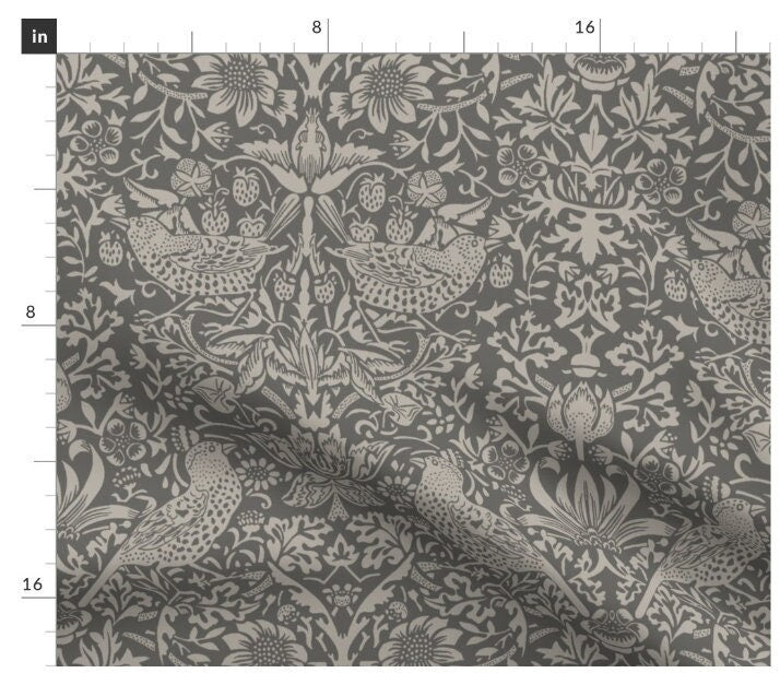 One (1) Curtain Panel - "Strawberry Thief Stormy Day" - 50 inch Wide, Blackout lining available. Linen Cotton Canvas