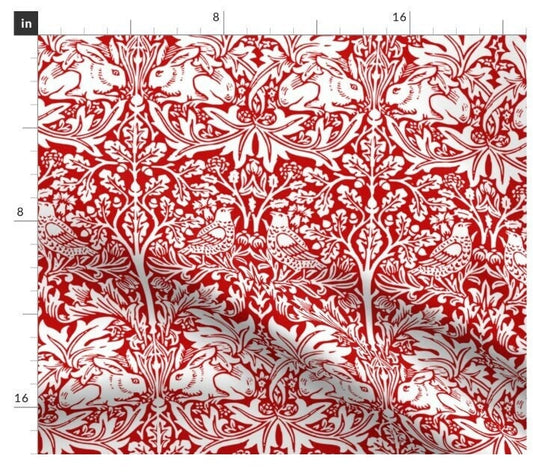 One (1) Curtain Panel - "William Morris - Brer Rabbit Red" - 50 inch Wide, Blackout lining available. Linen Cotton Canvas