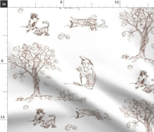 One Curtain Panel Organic Woodland Toile Drapery. 54" Wide. Blackout lining available - White, beige, gnomes, baby animals. Snake, Tree, Fox