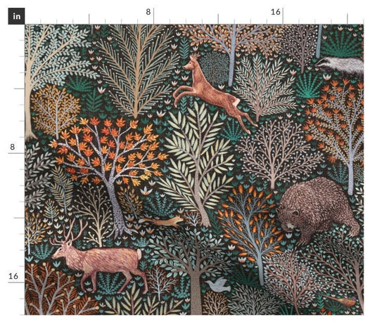 One (1) Curtain Panel- "les animaux de la fôret" - 50 inch Wide, Blackout lining available. Linen Cotton Canvas. Rustic Fall, Forest animals