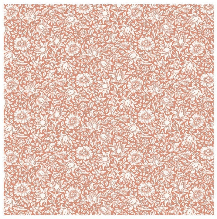 One Curtain Panel or Valance "Wandle Mallow Coral" Fabric, FreeSpirit Fabrics, William Morris & Co. Handmade to Order Window Treatments