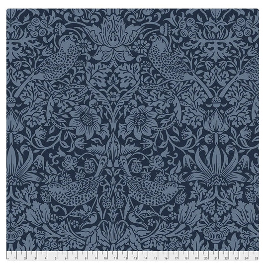 One Curtain Panel "Strawberry Thief Navy" Fabric, 104" Wide Curtain Panels - FreeSpirit Fabrics, Morris & Co. Bold, Elegant Home Decor